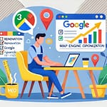 リフォーム会社のオーナーがGoogleマップを見ながらMEO対策を考えるシーン